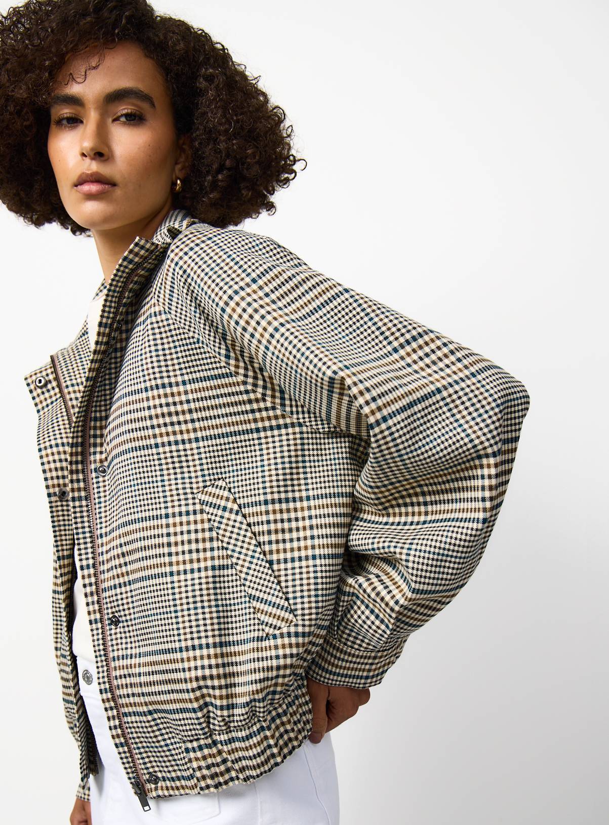 Neutral Check Print Funnel Neckline Bomber Jacket 14 - Image 1
